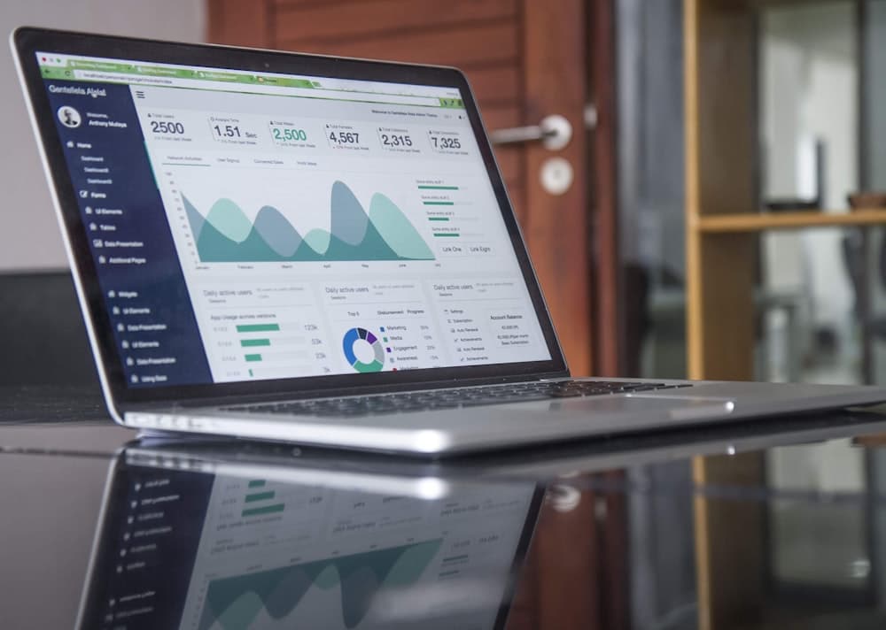 Analyzing business charts on a screen